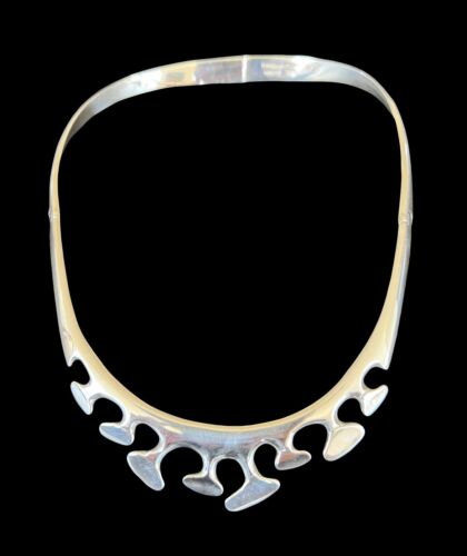 Taxco Mexico Sterling Silver Modernist Collar Choker Necklace 87g