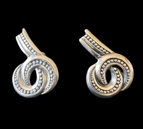 Margot de Taxco Mexican Art Deco Sterling Silver Knot Dots Earrings No. 5297