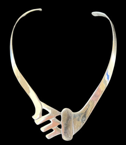 Taxco Mexico Sterling Silver Minimalist Modernist Choker Collar Necklace 72g