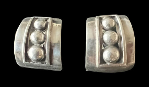 Margot de Taxco Mexican Sterling Silver Ball Ribbon Art Deco Earrings No. 5247