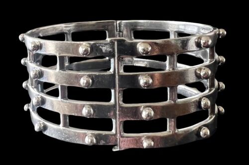 Taxco Mexico Sterling Silver Studded Minimalist Gladiator Cuff Bracelet 73g