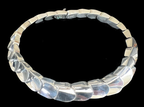 Alicia Taxco Mexico Sterling Silver Modernist Choker Collar Necklace 123g