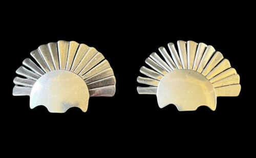 Taxco Mexico Sterling Silver Modernist Minimalist Fan Earrings 20g