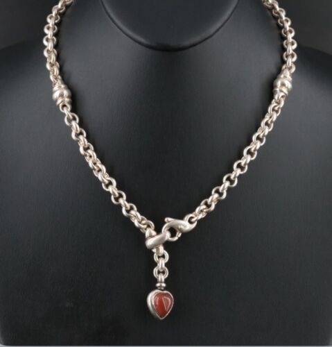 Tiffany & Co. Sterling Silver Carnelian and Black Onyx Heart Lariat Necklace 76g