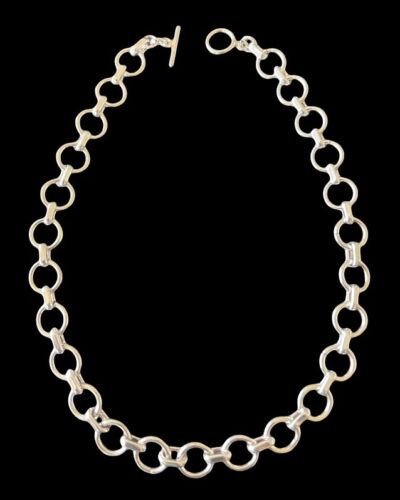 Taxco Mexico Sterling Silver Circle Link Toggle Necklace 55g