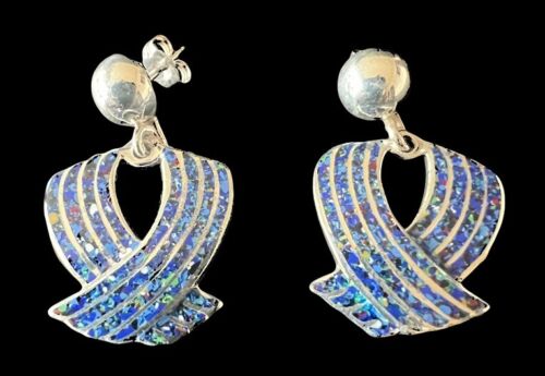 Margot de Taxco Mexico Sterling Silver Blue Enamel Wrapped Bead Earrings No.5372