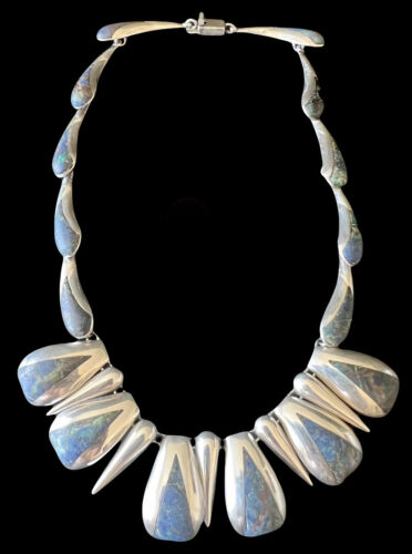Enrique Ledesma Taxco Mexico Sterling Silver Chrysocolla Modernist Necklace 76g