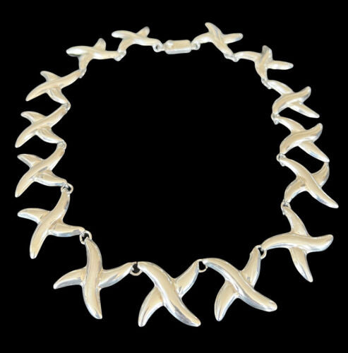 Taxco Mexico Sterling Silver Modernist Starfish X Link Necklace