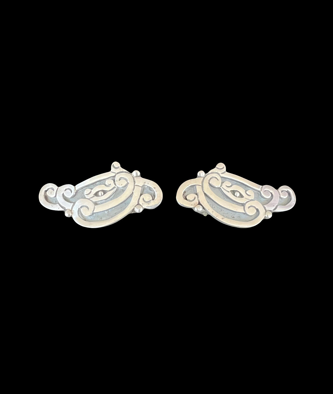 Margot de Taxco Mexican Art Deco Sterling Silver Linear Serpent Earrings No. 5109