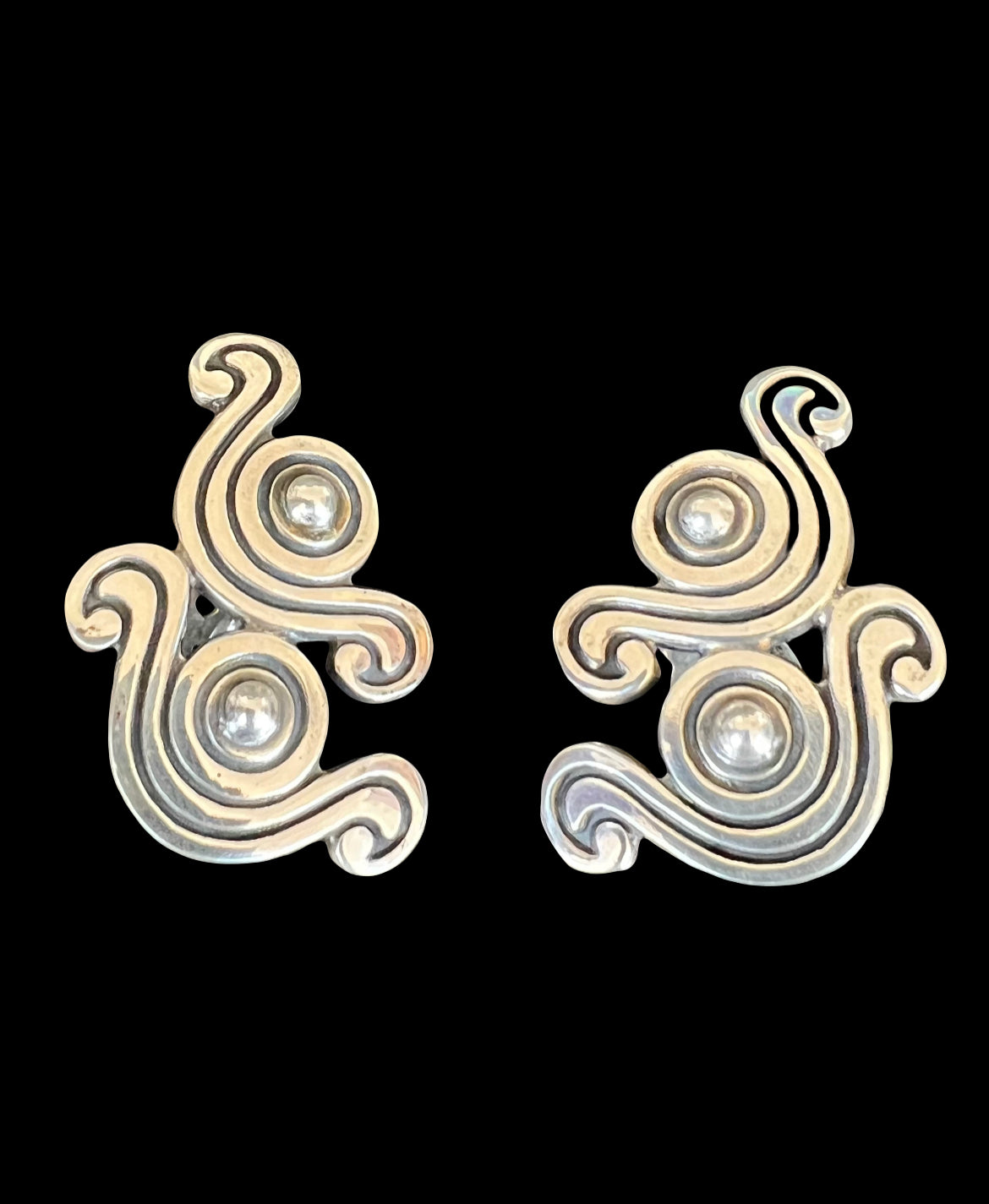 Bernice Goodspeed Taxco Mexico Sterling Silver Double Swirl Earrings 31g