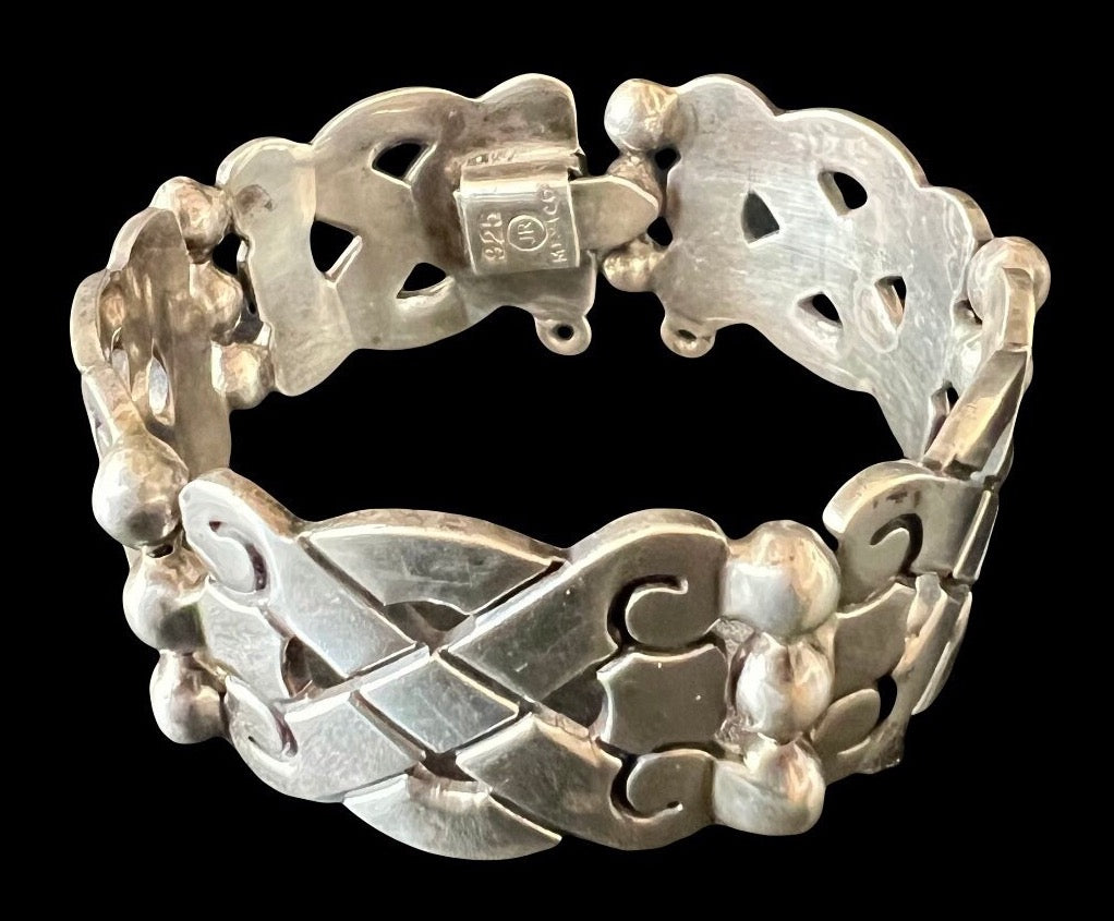 William Spratling Style Mexican Taxco Sterling Silver Fertility Panel Bracelet 86g