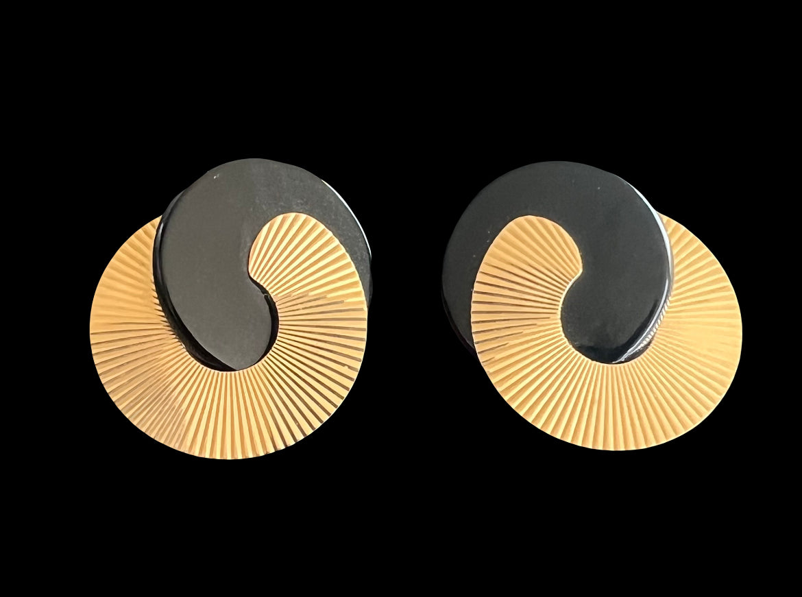 Modernist Black Onyx and 14k Gold Earrings by EDI