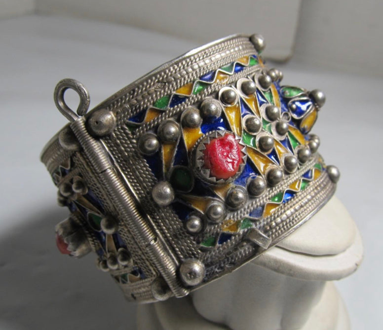 Antique Kabyle Berber Enamel Silver Metal Bracelet Pin Cuff Box | eBay