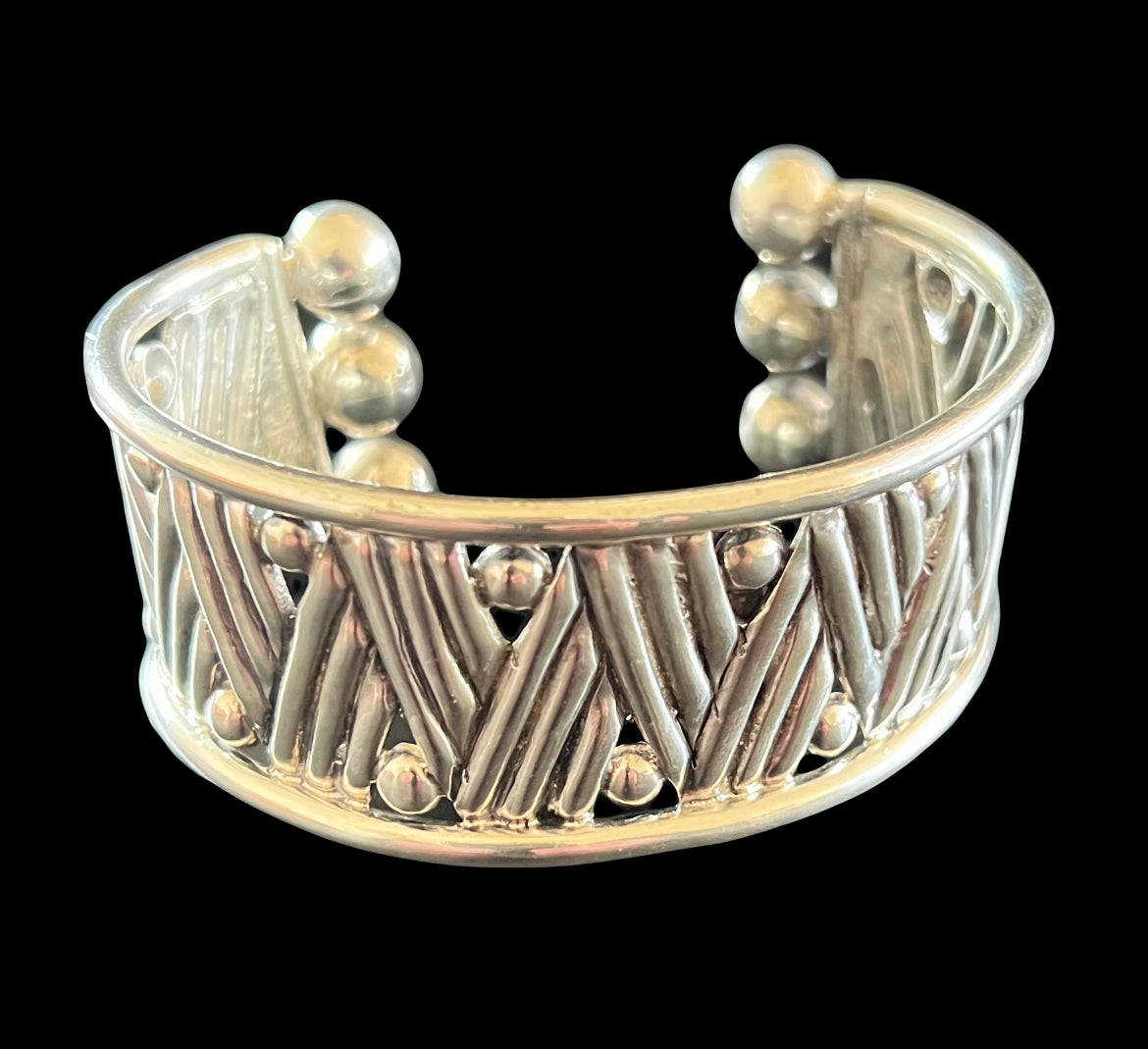 William Spratling Taxco Mexico Sterling Silver Repousse Cuff Bracelet Ca. 1940s