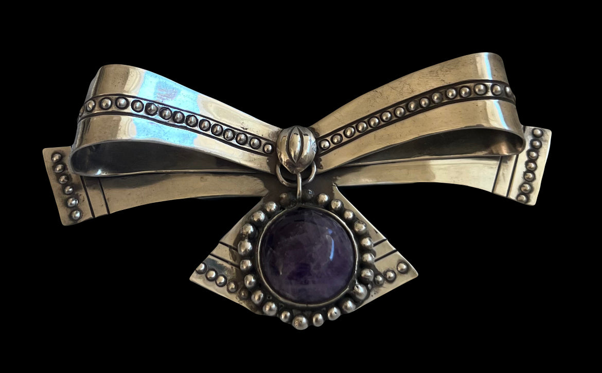 William Spratling Taxco Mexico Sterling Silver Amethyst Bow Brooch Pin