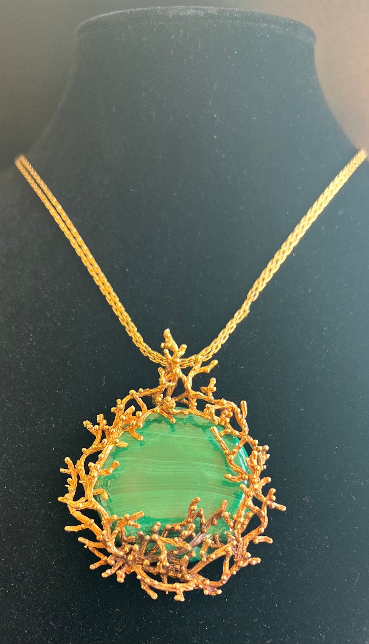 Vintage Grosse Germany 18K Yellow Gold Malachite Necklace and Pendant
