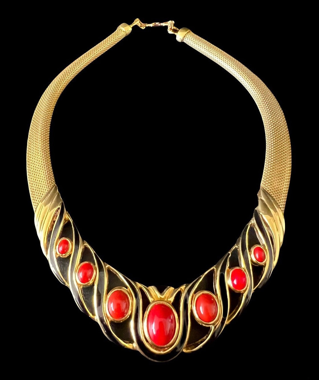 Christian Dior France Faux Coral Enamel Crystals Choker Necklace Ca. 1990s
