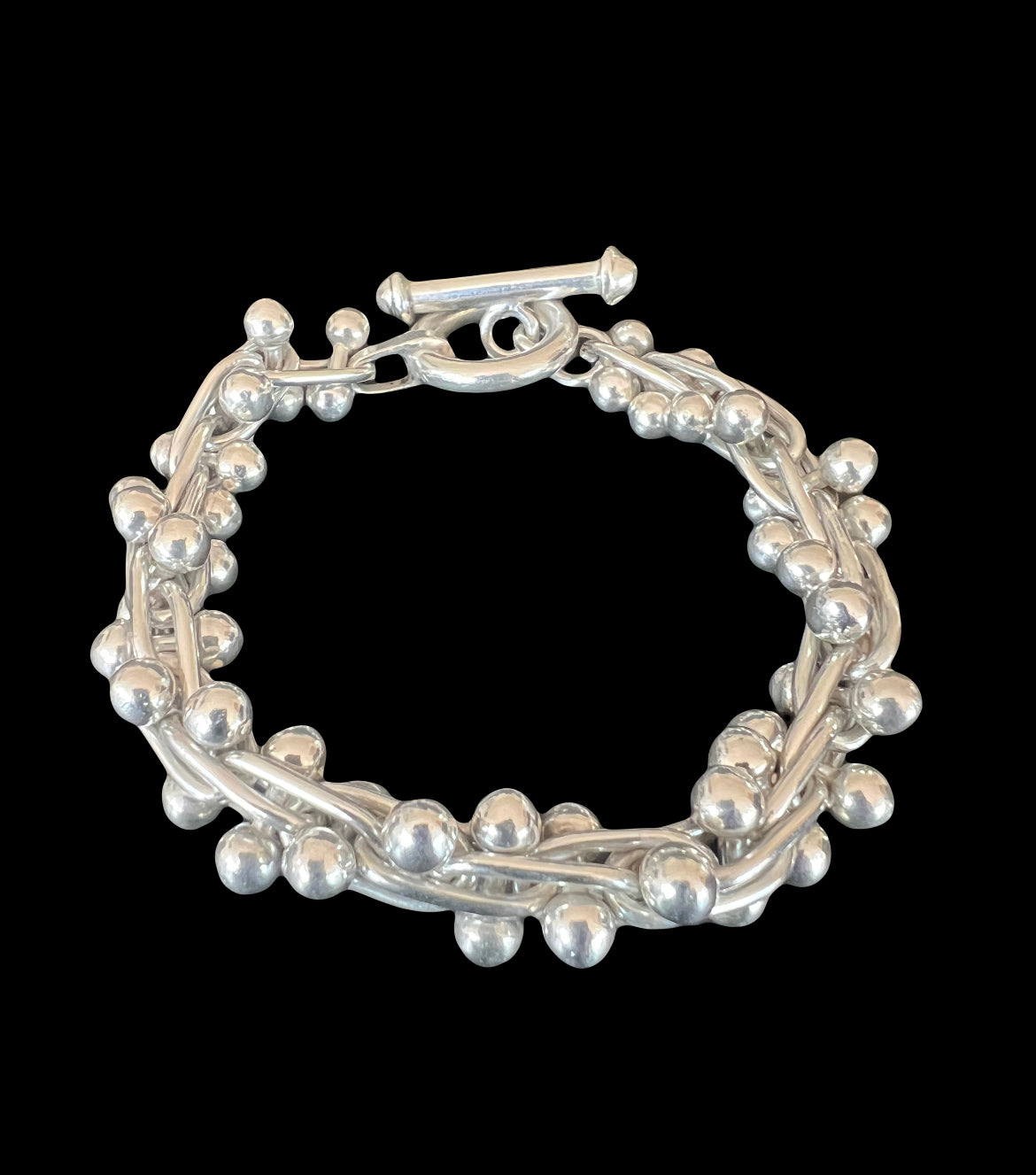 William Spratling Style Taxco Mexico Sterling Silver Peppercorn CHA CHA Bracelet
